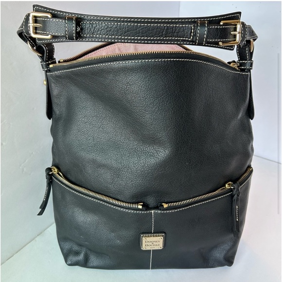 Dooney and Bourke, Black Pebbled Leather, Large Shoulder Bag With Gold Hardware - Picture 2 of 9